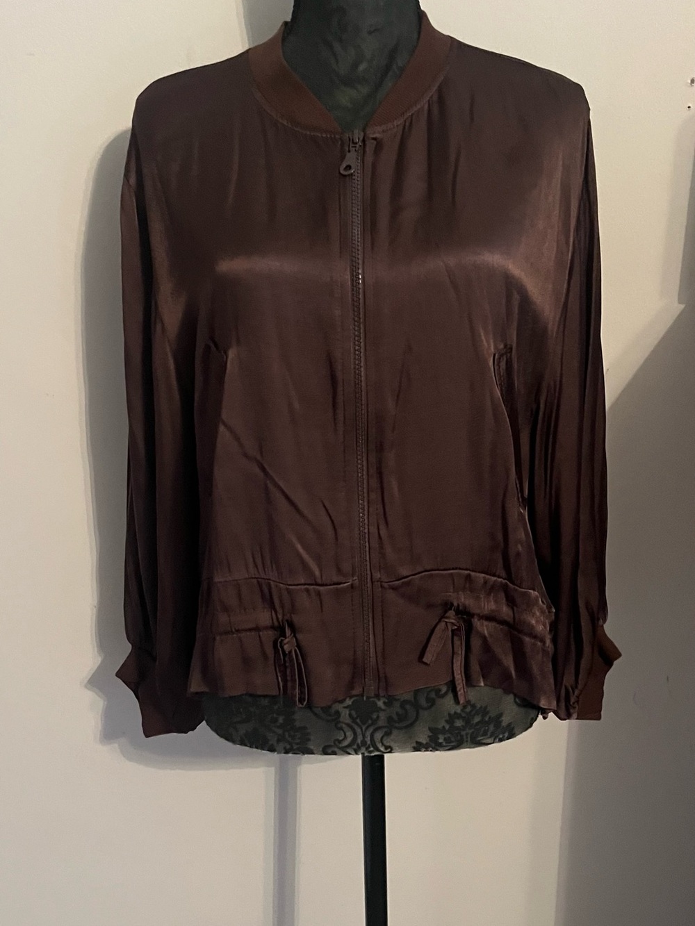 Suzy D satin Bomber Jacket in Deep Chocolate Brown s